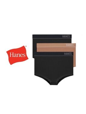 Hanes Women's 3-Pack High-Waist Boy Fit Briefs in Black and Nude